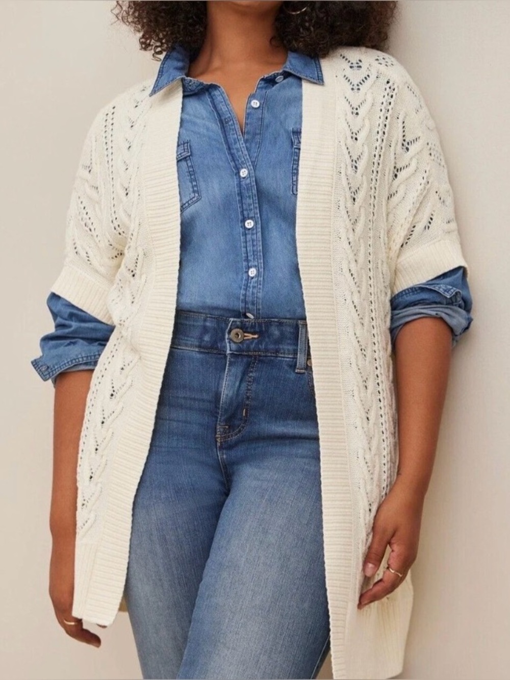 Torrid Ivory Pointelle Open-Knit Dolman Sweater Vest / Cardigan 3X or 4X